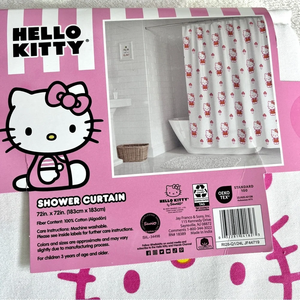 NEW Kawaii Sanrio Hello Kitty Bathroom Decor Shower Curtain 72x72 Mushroom